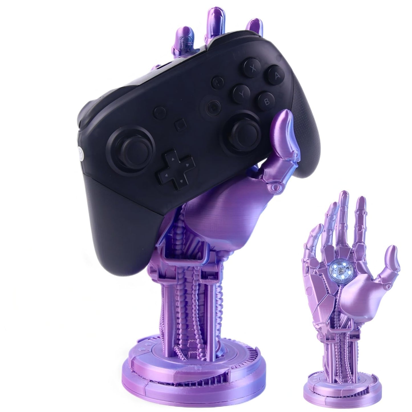 Game Controller Holder Stand for PS5 Xbox Switch-Light Up Cyberpunk Futurism Hand for General Controller Stand&Headphone-Gaming Room Accessories for Desk Decor-Cool Gamer Gifts for Men-Silver