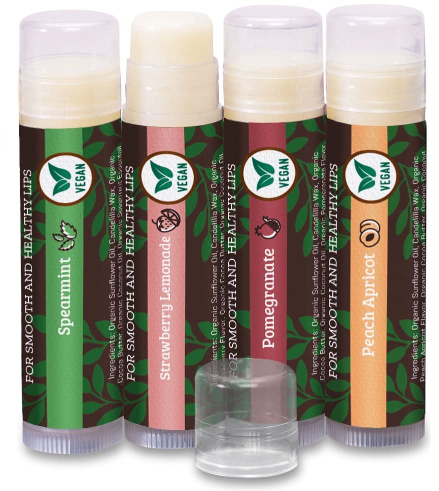 Earth's Daughter USDA Organic Lip Balm 6-Pack - Fruit Flavors, Beeswax, Coconut Oil, Vitamin E - Best Lip Repair Chapstick for Dry Cracked Lips - Moisturizing Lip Care