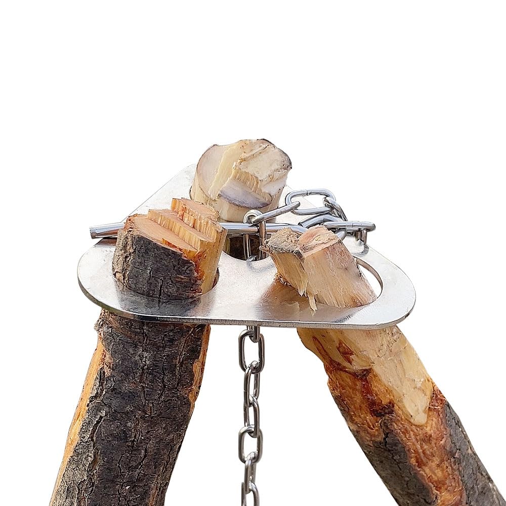 Camping Tripod Board,Turn Branches into Campfire Tripod ,Stainless Steel Campfire Support Plate with Adjustable Chain,for Hanging Cookware,Portable Camping Gear (Plus)