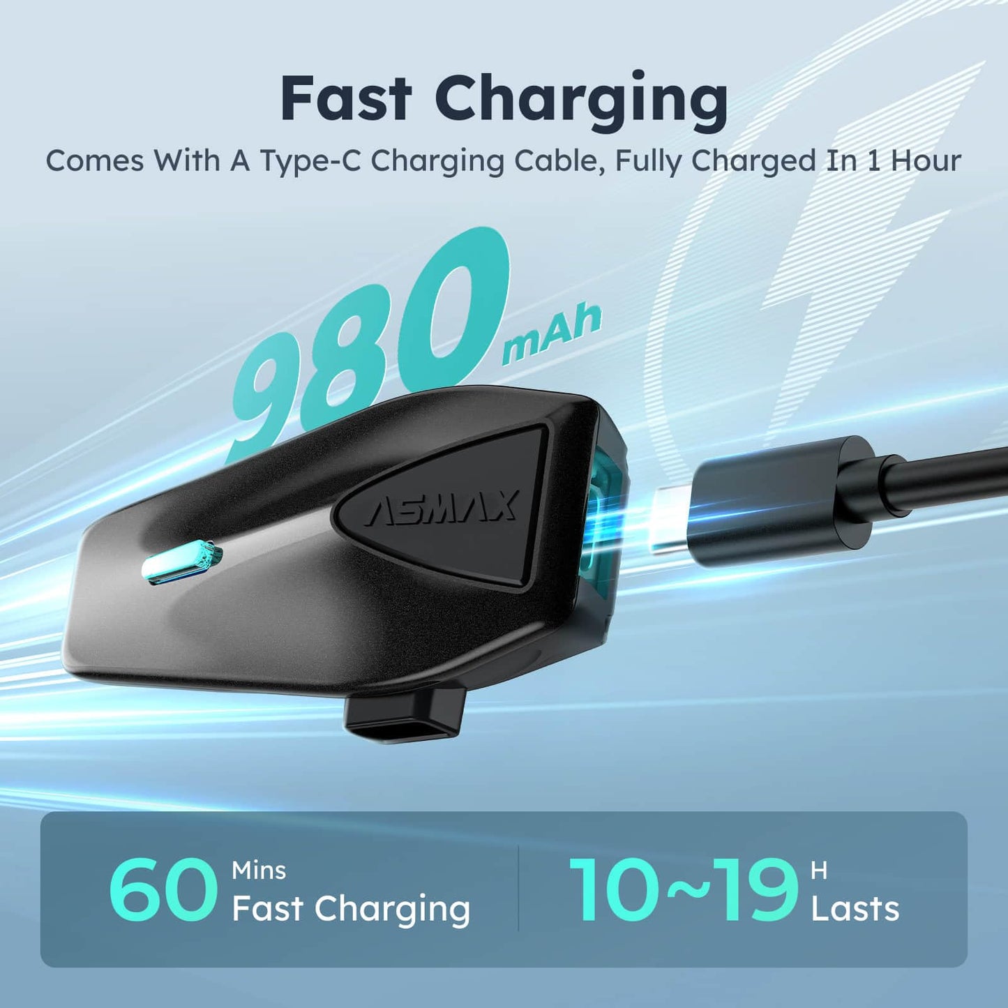 ASMAX S1 Motorcycle Bluetooth Headset with 3 Intercom Modes, 8-Rider Mesh Communication, AI Voice, FM Radio, Auto Volume, Waterproof, Fast Charging for Helmet/ATV/UTV/Snowmobile(Grey)