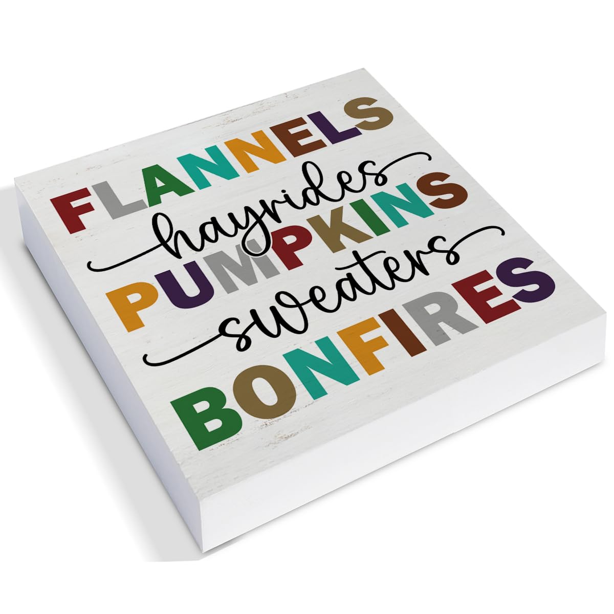 Fall Home Decor Autumn Wood Plaque Block Sign Farmhouse Fall Decorations for Desk Table Shelf 5 X 5 Inches