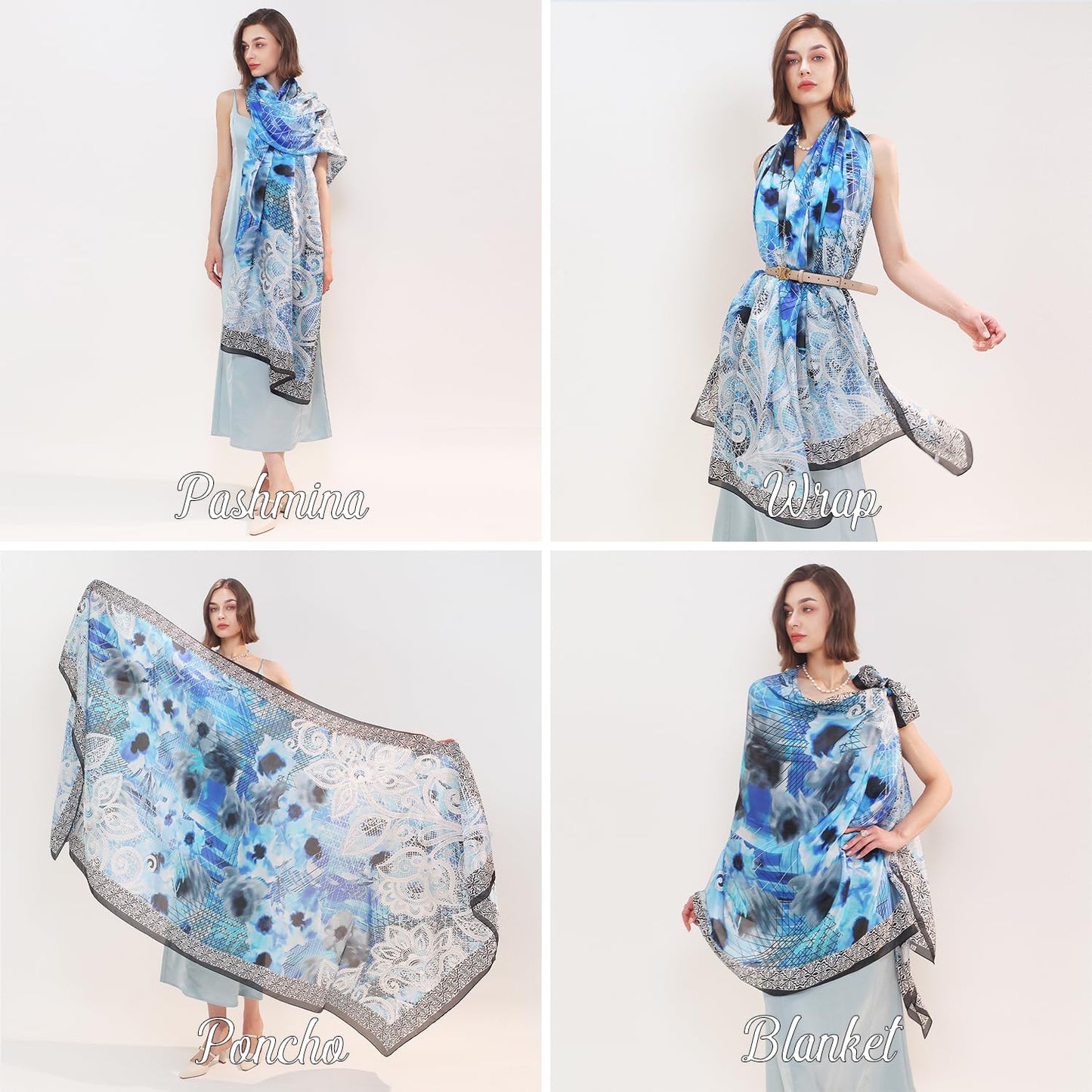 DANA XU 100% Mulberry Silk Pashmina Summer Scarf Extra Large Shawls And Wraps For Evening Dress Women Travel Floral Blanket