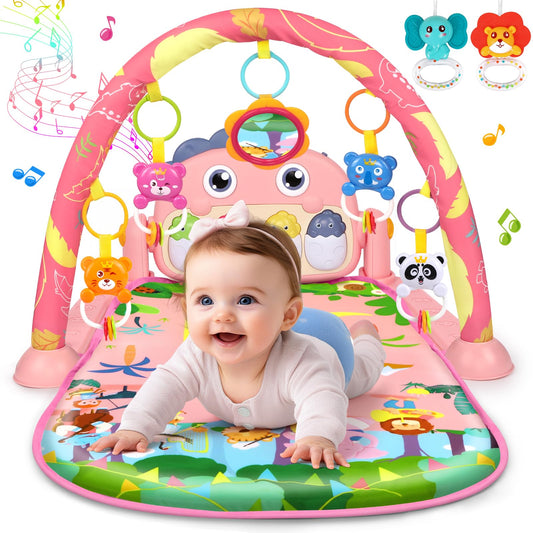 UMIKU Baby Gym Play Mats Baby Toys Tummy Time Mat Musical Activity Center for Newborn Infant Piano Babies Play Mat Music & Light Newborn Infant Gifts for Babies 0-3 6 9 12 Months Dinosaur Style