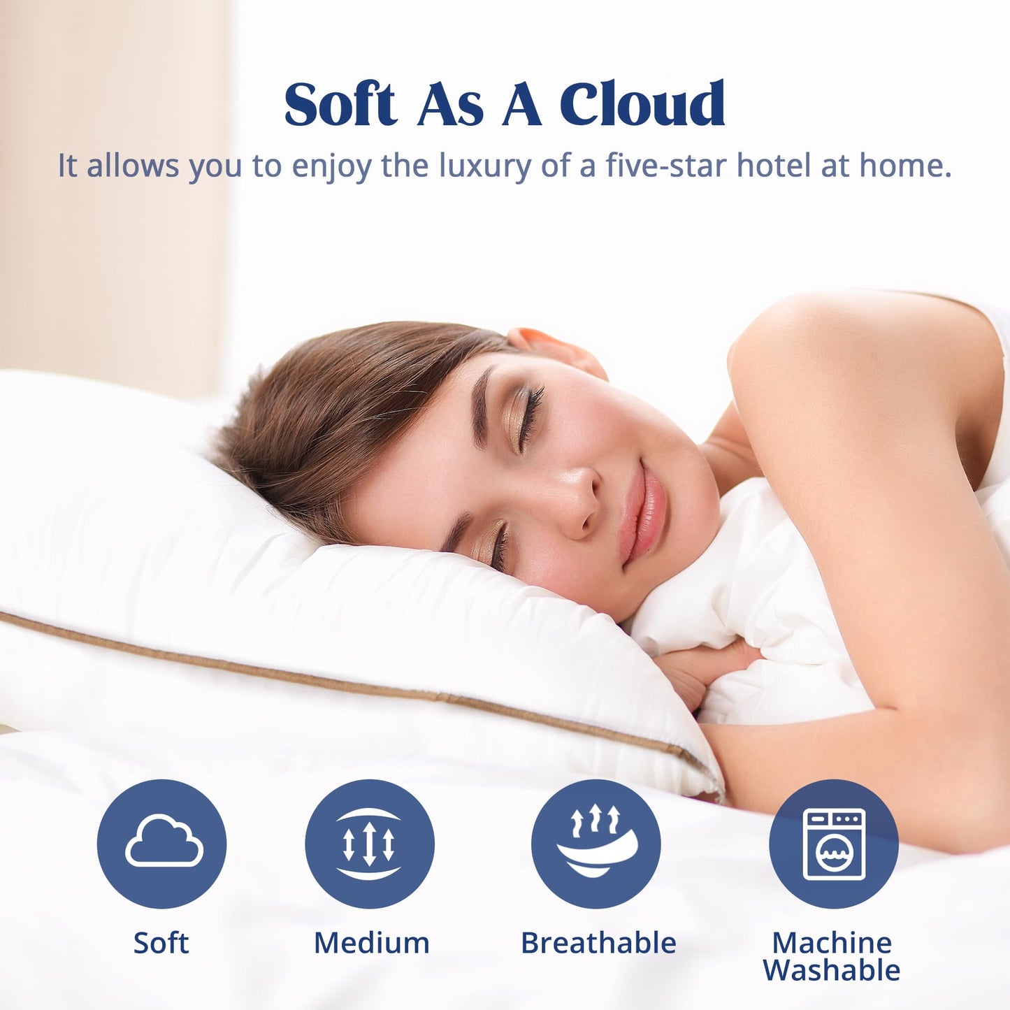 puredown® Goose Feather Down Pillows Queen Size Set of 2, Soft Fluffy Luxury Hotel Collection Pillow, 100% Cotton Cover, Medium Firm Bed Pillow for Back, Stomach or Side Sleeper.