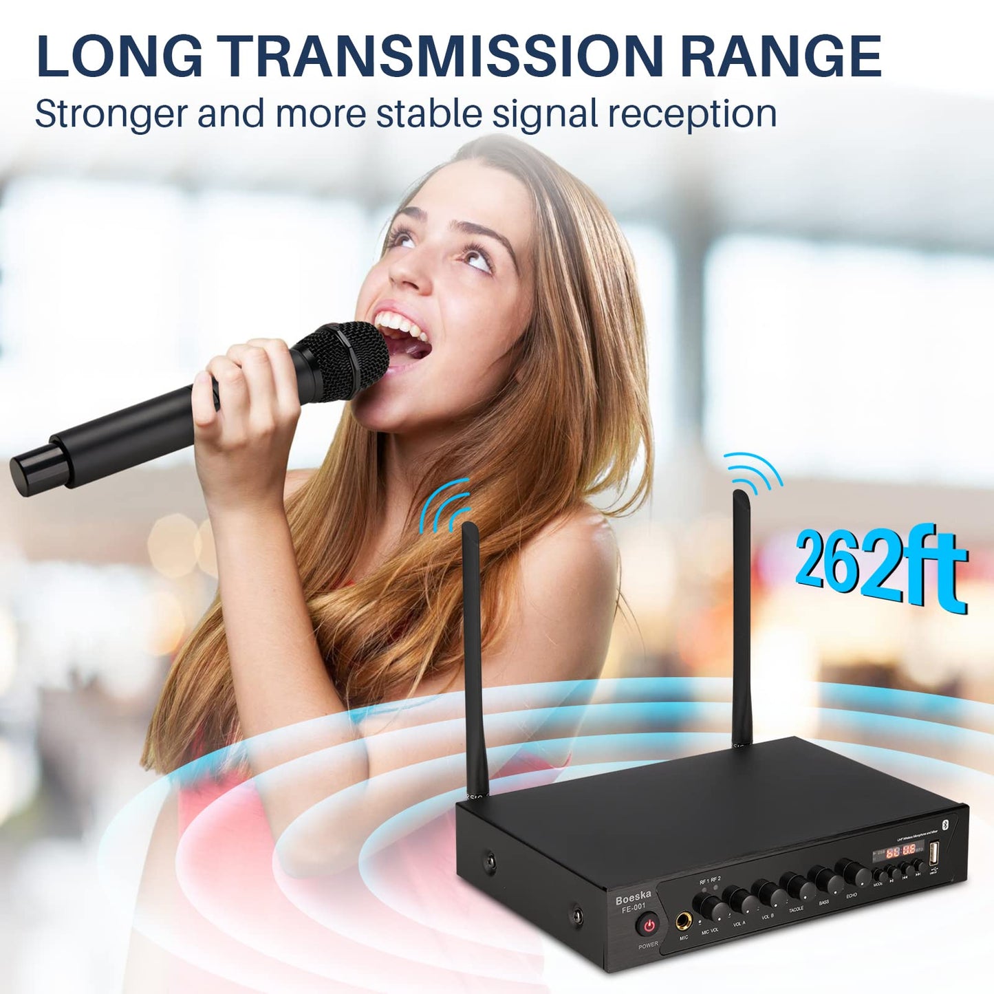 Wireless Microphone System, UHF Dual Cordless Handheld Microphones Set for Home Karaoke, Singing, Speech, Party, Meeting, Church, 262ft Range, Black