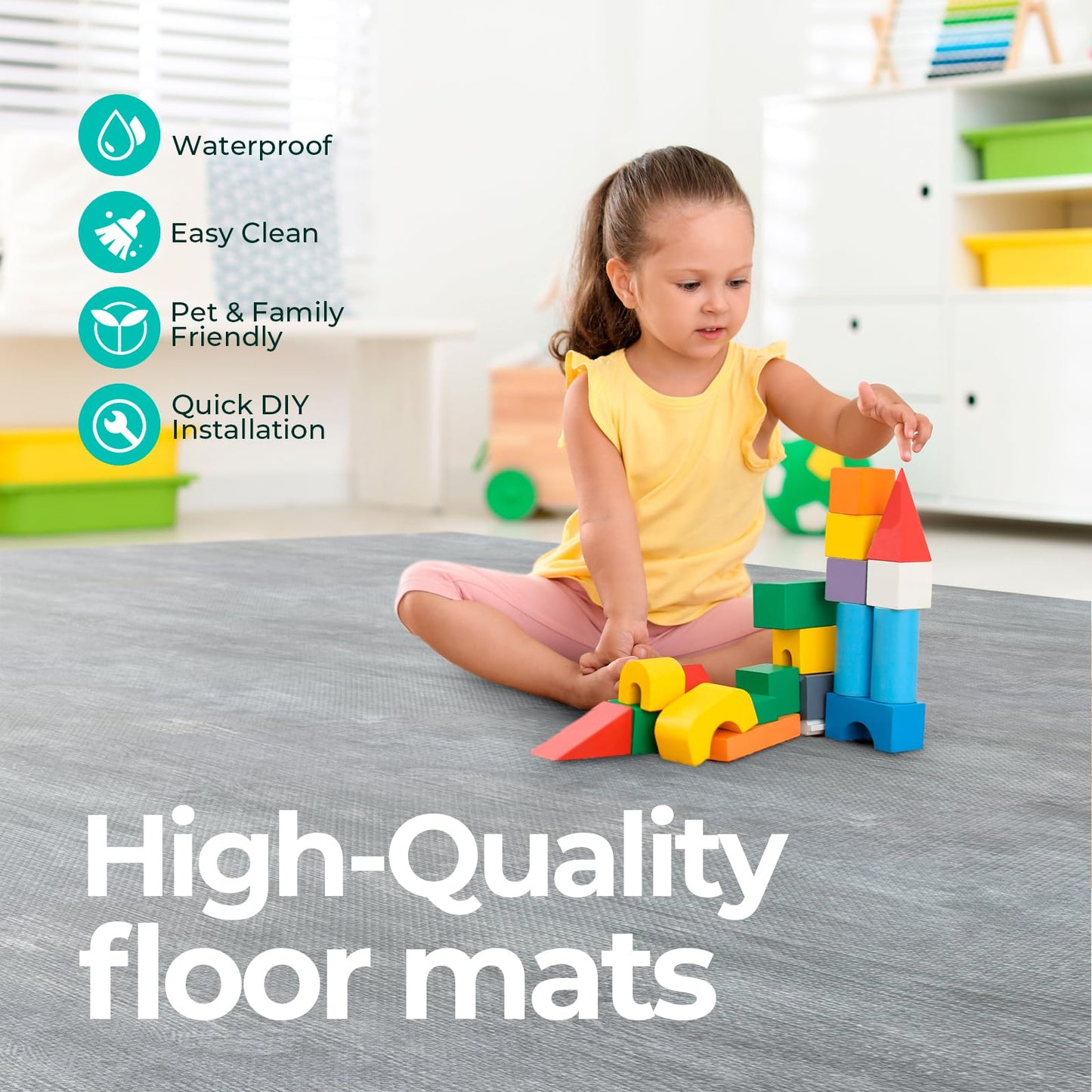 100 Sq. Ft 3/8 Inch Thick Printed Foam Tiles Interlocking Foam Mat, 24" x 24", 25 pcs, Grey Wood Grain Style Print