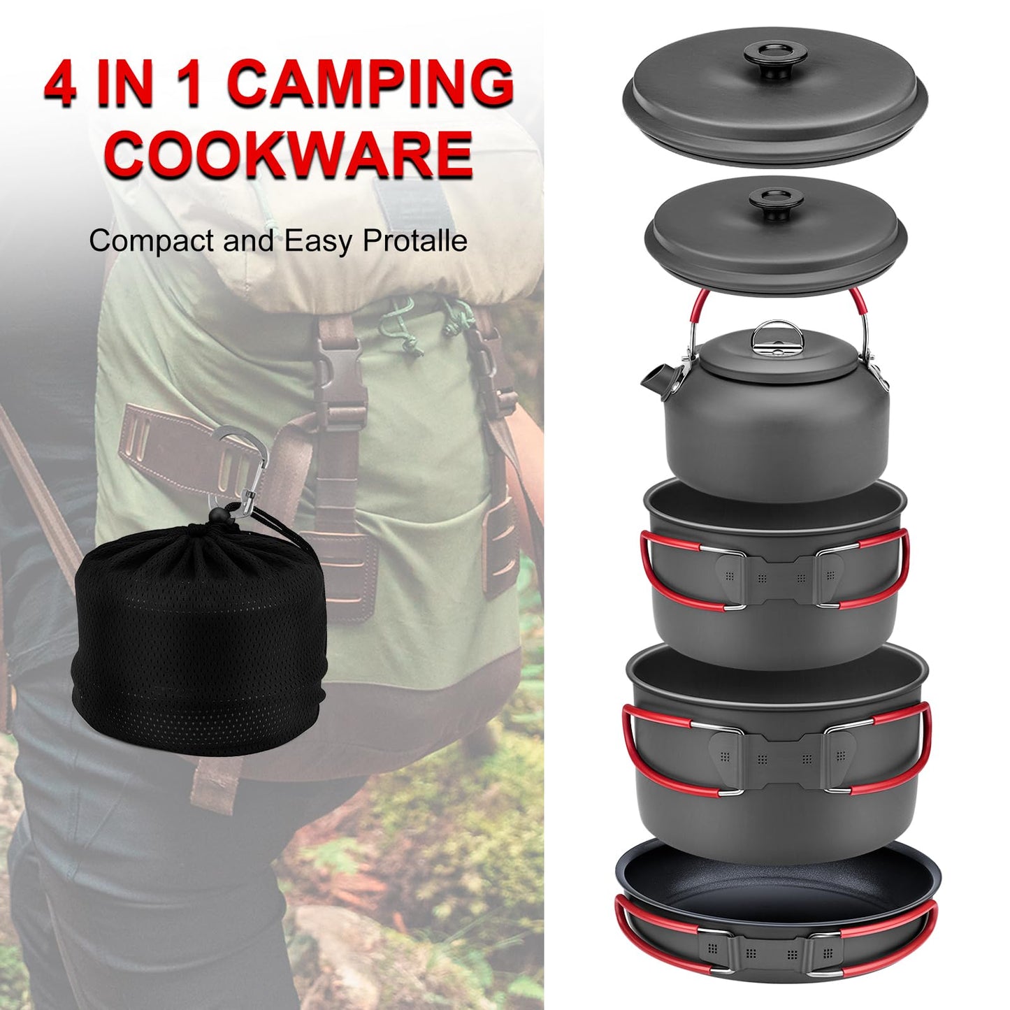 Alocs Camping Cookware Set Camping Gear, Compact Camping Pots and Pans Set, Durable Hard Alumina Camping Cooking Set for Outdoor Backpacking Camping Hiking Picnic, Included Mesh Carry Bag.