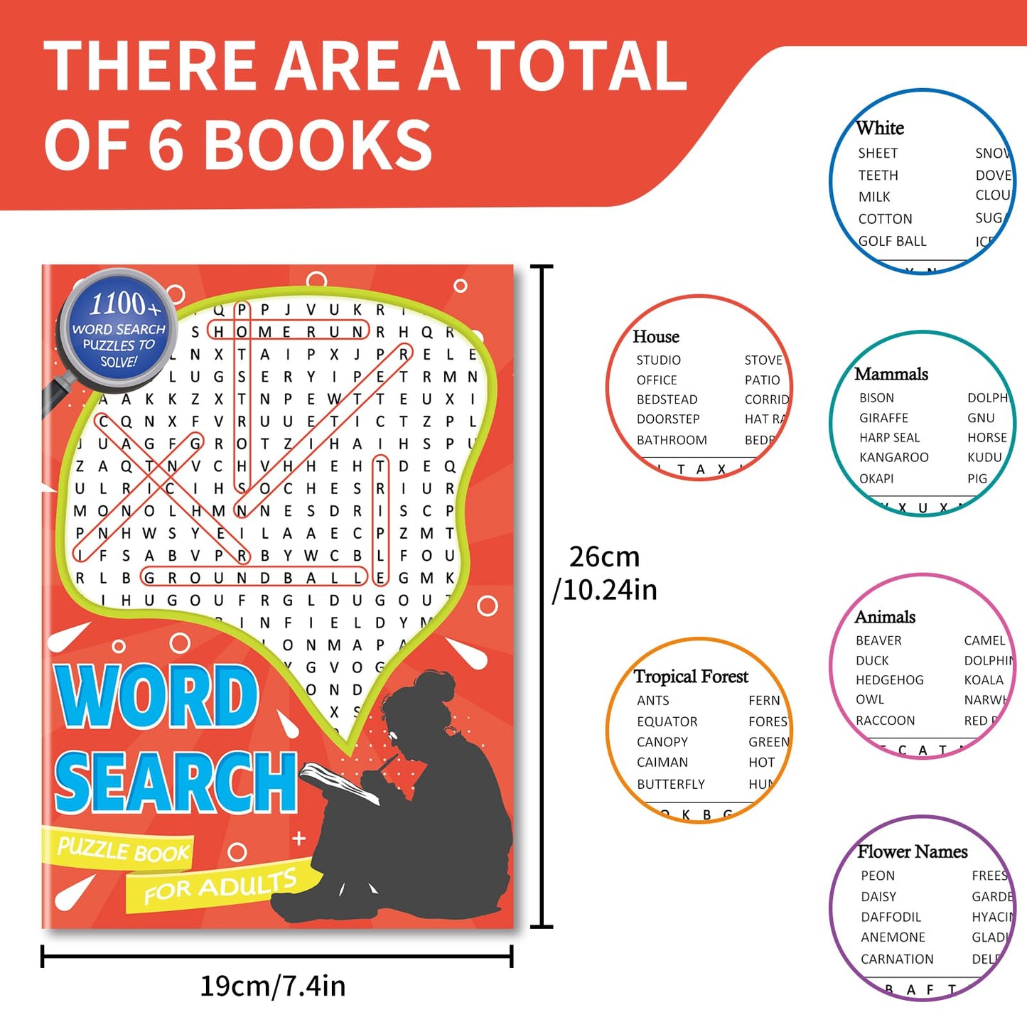 Kalysky Large Print 6000+ Words Word Search Puzzle Books, Set of 6 Full Size, Brain Games, Activity Book for Adults, Teens and Seniors