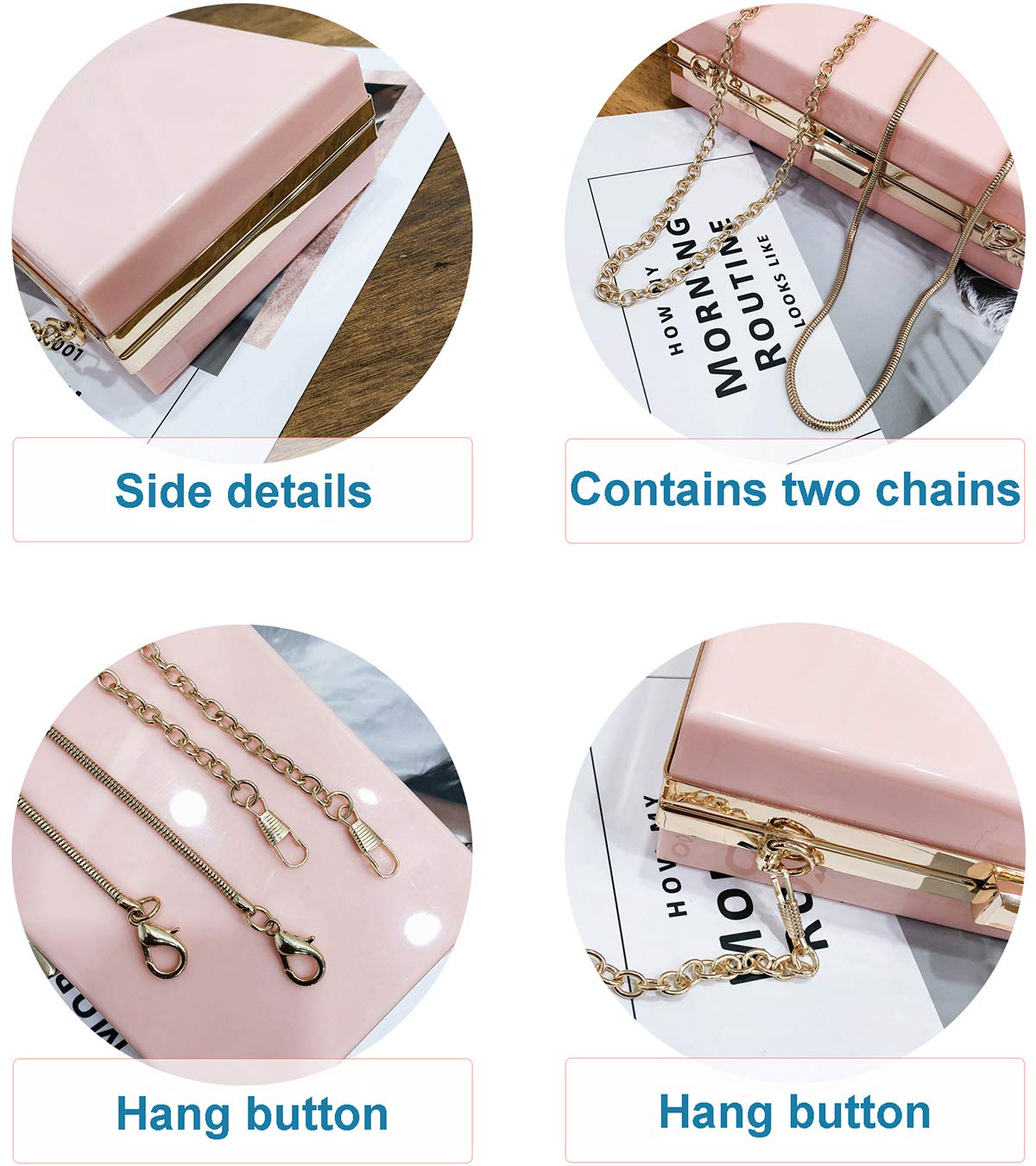 L-COOL Cute Acrylic Shoulder Bag Crossbody Bag Evening Clutch Purse Handbag With 2 Gold Chain For Women(White)