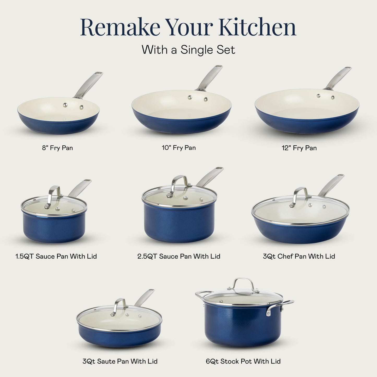 GOTHAM STEEL PRO 13 Pc Ceramic Cookware Set Nonstick, Pots and Pans Set Non Stick for Kitchen, Hard Anodized Induction Cookware, Non Toxic Made Without PFOA PFOS, Oven & Dishwasher Safe – Navy Blue