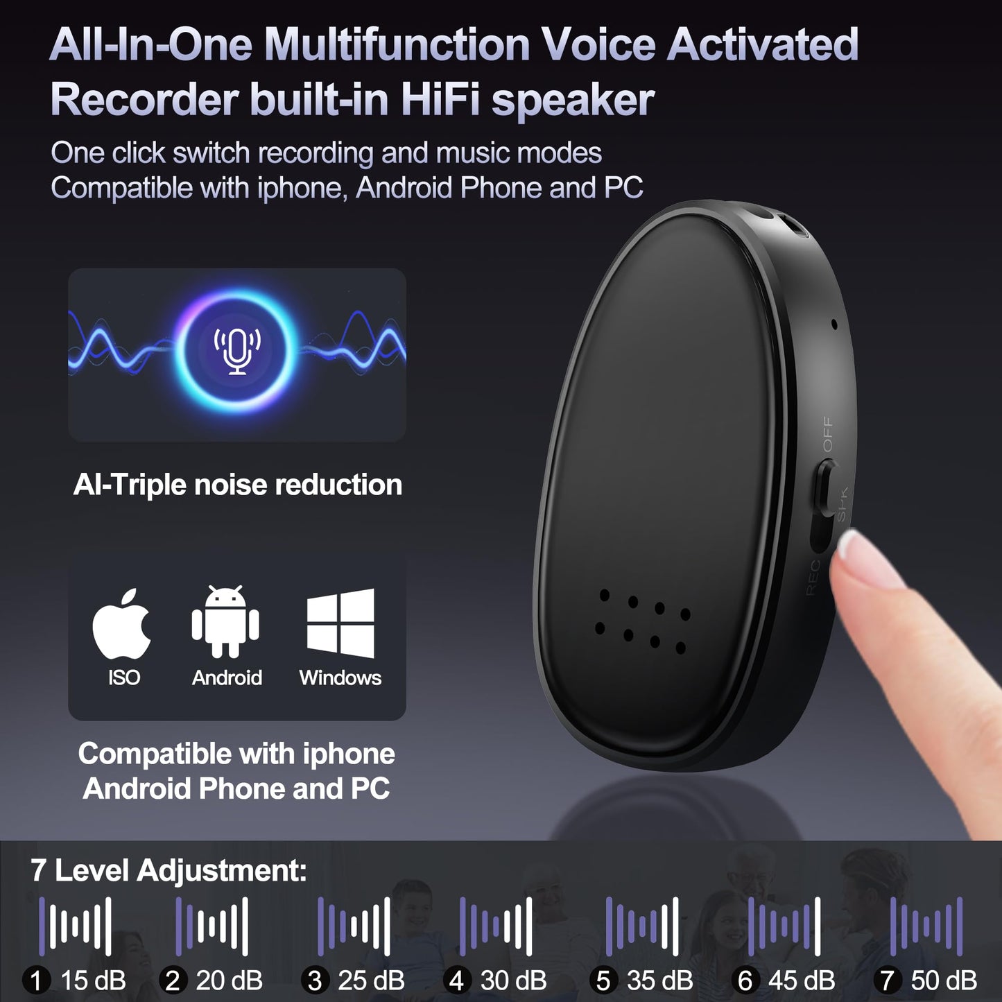 128GB (9860 Hours) Voice Recorder with Triple Noise Reduction, Moresen Recording Device with External Speaker, MP3 Voice Activated Recorder for Work,Lectures, Black