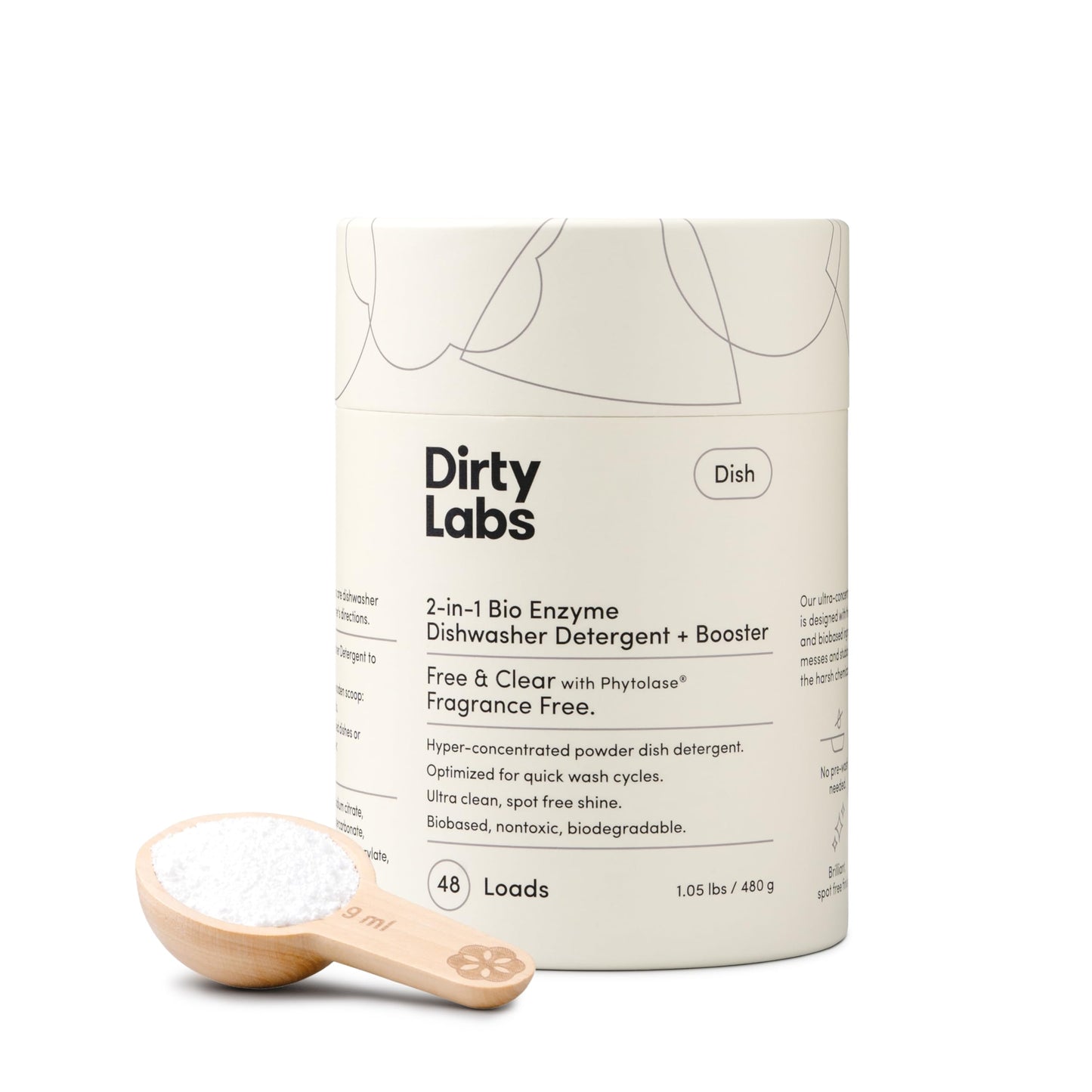 Dirty Labs | Dishwasher Detergent and Booster | Aestival Scent | 48 Loads (1 lb) | Ultra Clean, Spot Free, Quick Wash Optimized | Hyper Concentrated