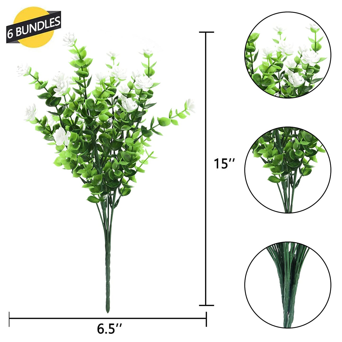 GREENRAIN Artificial Flowers Outdoor Fake Flowers for Decoration UV Resistant No Fade Faux Plastic Plants Garden Porch Window Box Décor (6 Bundles, 4#White)