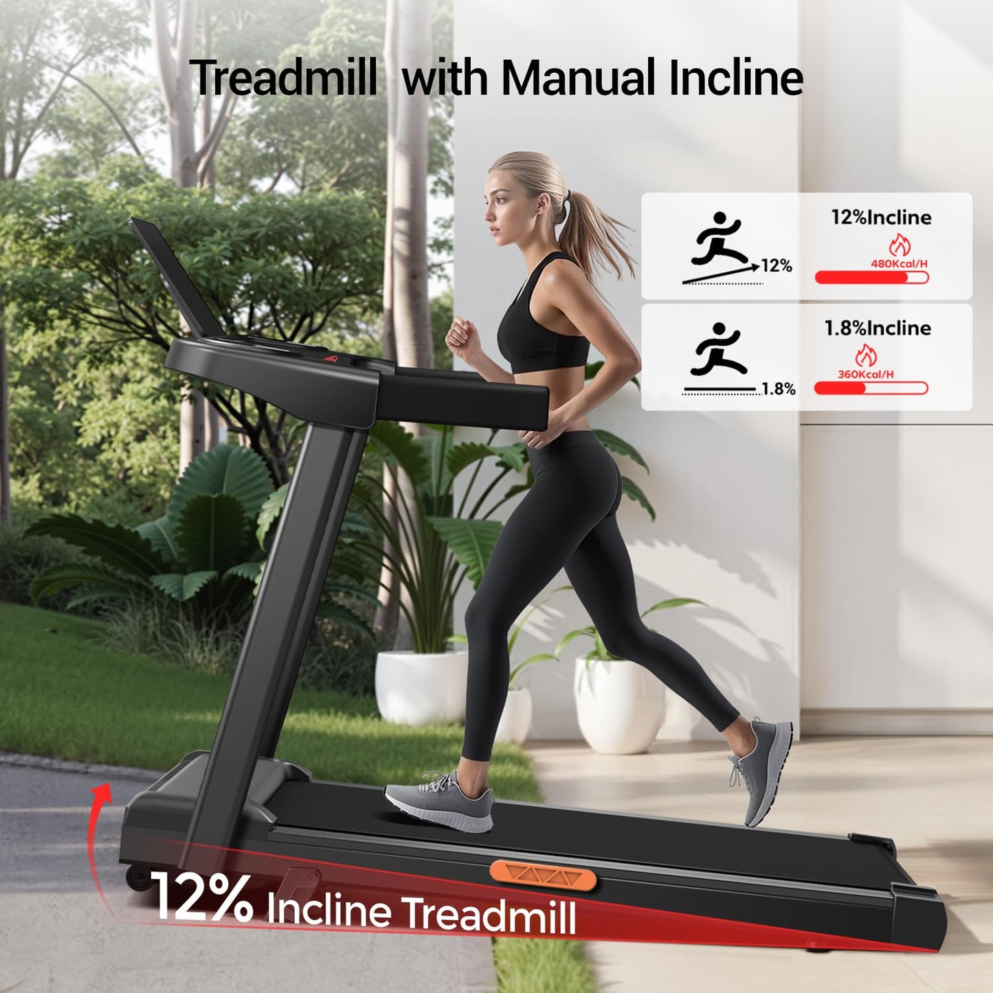 3-in-1 Portable Treadmills for Home and Office, 12% Incline Treadmill with Handle, Foldable Treadmills with 300 Lbs Weight Capacity, 3.0HP Quiet Walking Pad Treadmill, Three Touch Screen