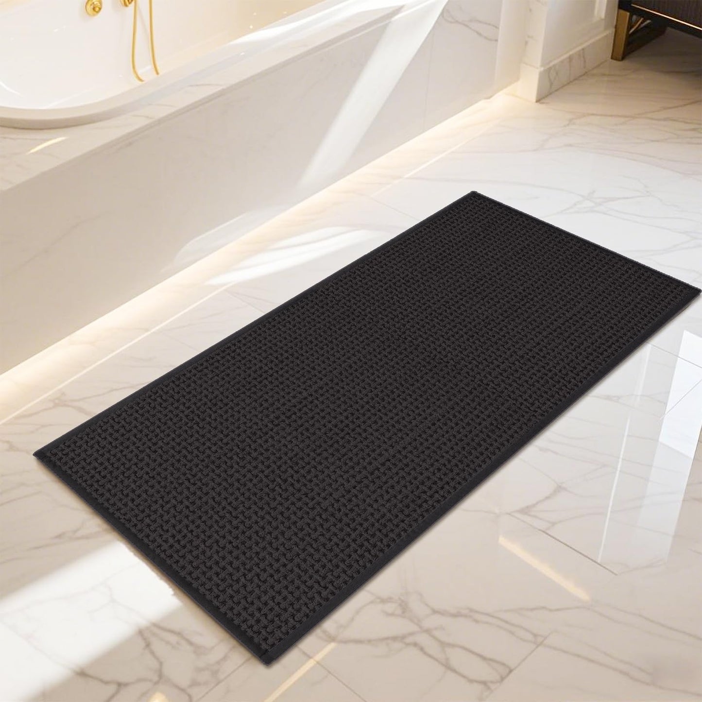 Bathroom Rugs Non Slip Washable, Super Absorbent Thin Bath Mat for Small Quick Dry Low Pile Bathroom Rug, (Navy Blue, 24″x16″)