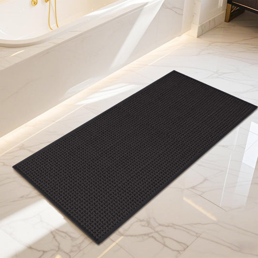 Bathroom Rugs Non Slip Washable, Super Absorbent Thin Bath Mat for Small Quick Dry Low Pile Bathroom Rug, (Navy Blue, 24″x16″)