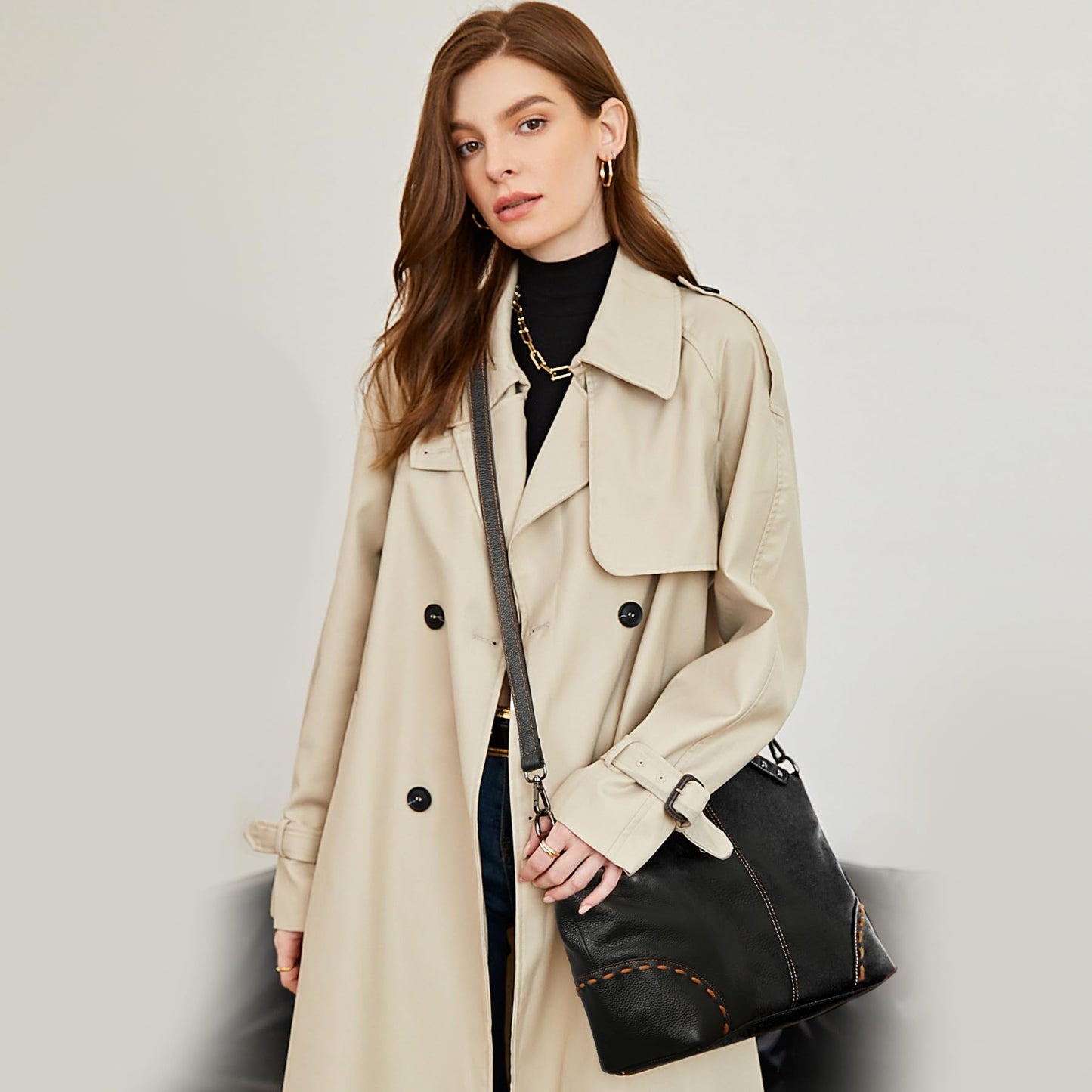 HESHE Leather Purses and Handbags for Women Retro Crossbody Bags Satchel Hobo Purse Ladies Shoulder Bags Cross Body Bag Designer Tote (Black)