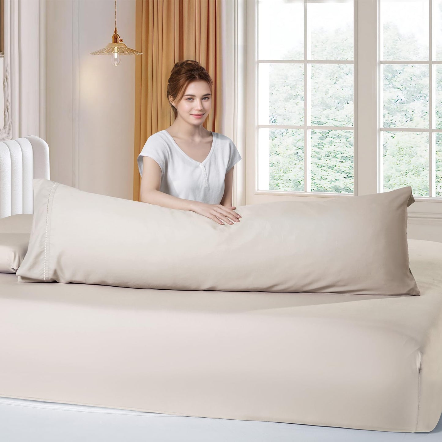 LOVSTOY Cooling Pillow Cases Body Size, Breathable Cool Pillowcases for Hair Skin and Hot Sleepers, Soft Silky Summer Pillow Cover with Envelope Closure, Desert Yellow, 20"x54"