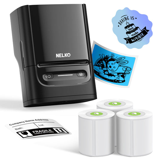 Nelko Label Maker Machine with Tape, PM220 Bluetooth Label Printer, 2 Inch Portable Thermal Printer for Small Business, Address, Logo, Clothing, Sticker Printer for iOS, Android & PC, White
