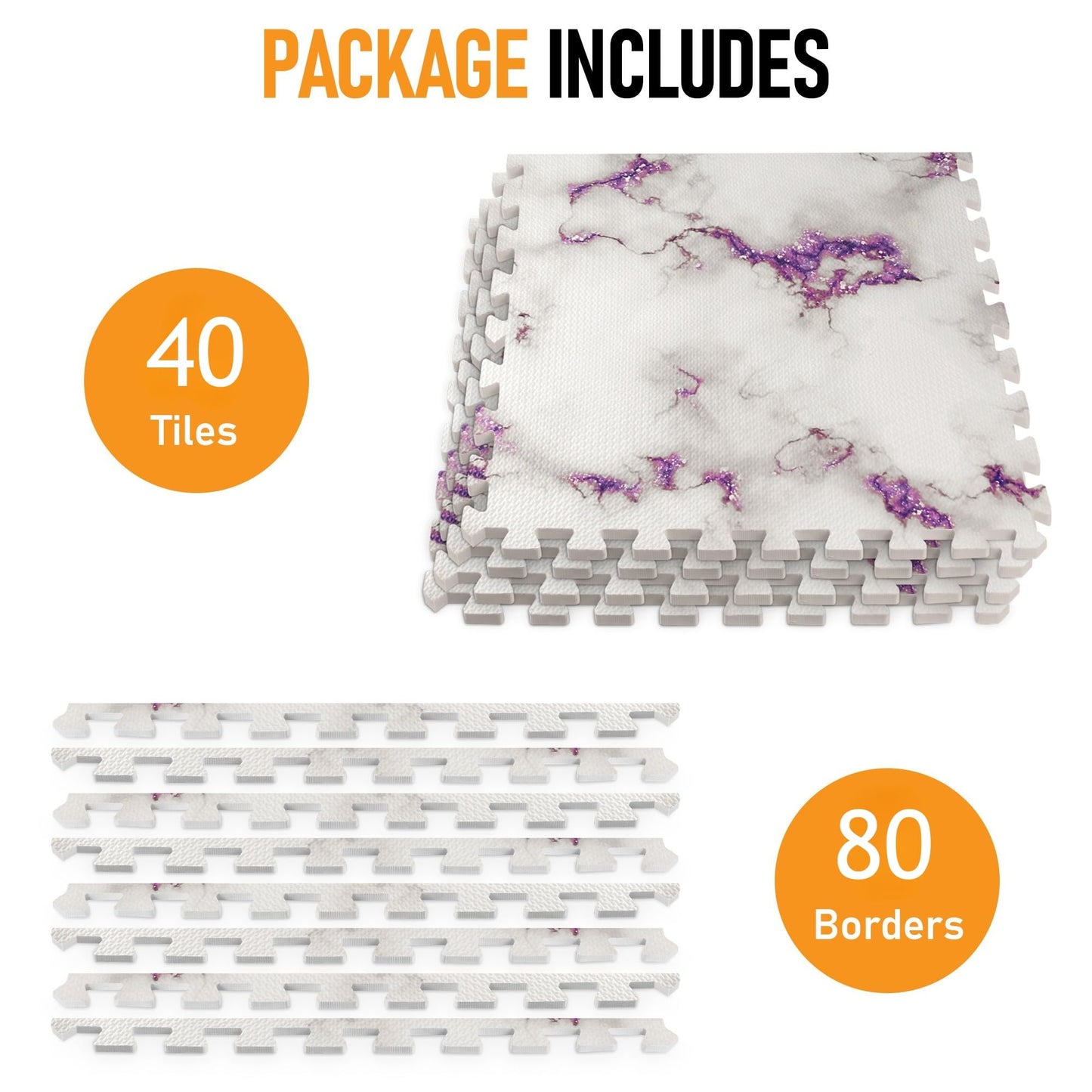 HomeCube USA 3/8 Inch Thick Interlocking Purple Marble Foam Floor Tiles for Home, Office, Workout Equipment Space Commercial Anti-Fatigue Flooring Padding 24x24 in, Purple Marble, 160 Sq Ft-40 Tiles