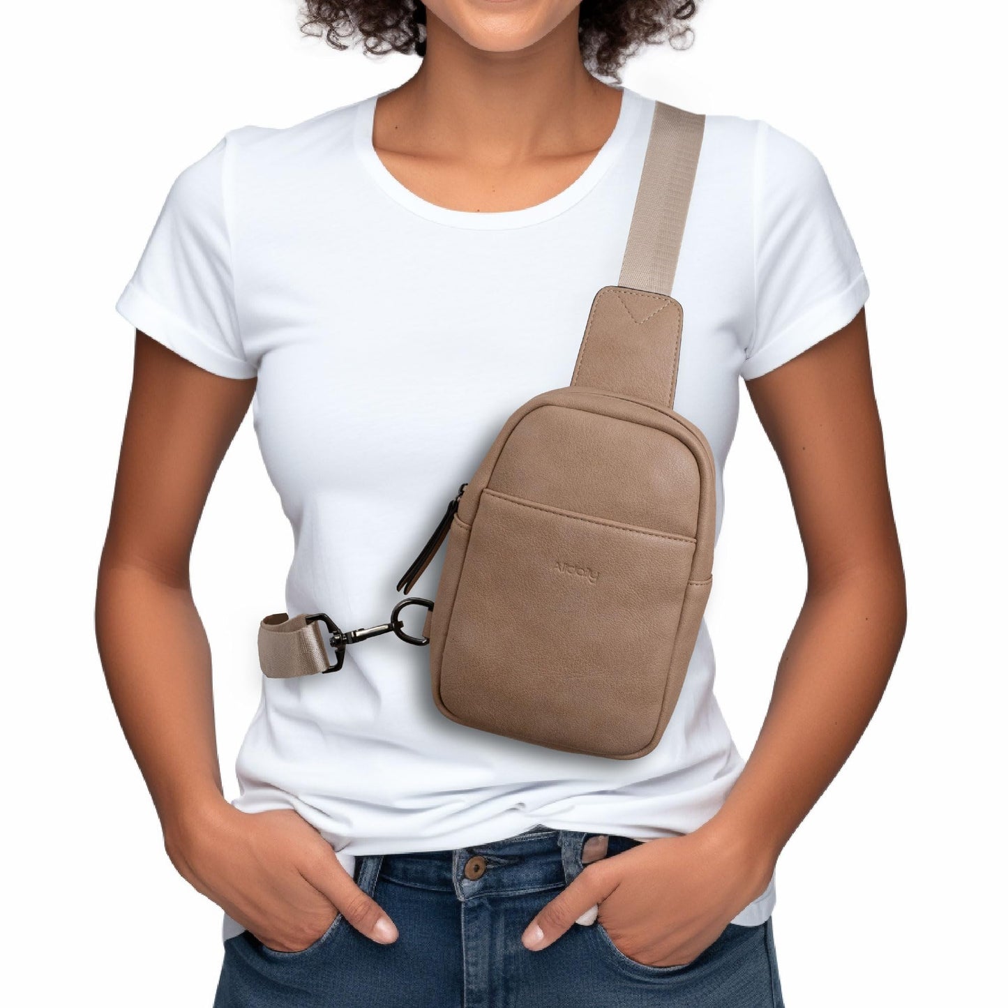 Alldaily Small Sling Bag for Women Crossbody Purse Leather Fashionable Trendy Chest Bag for Travel, Fanny Pack (Beige)