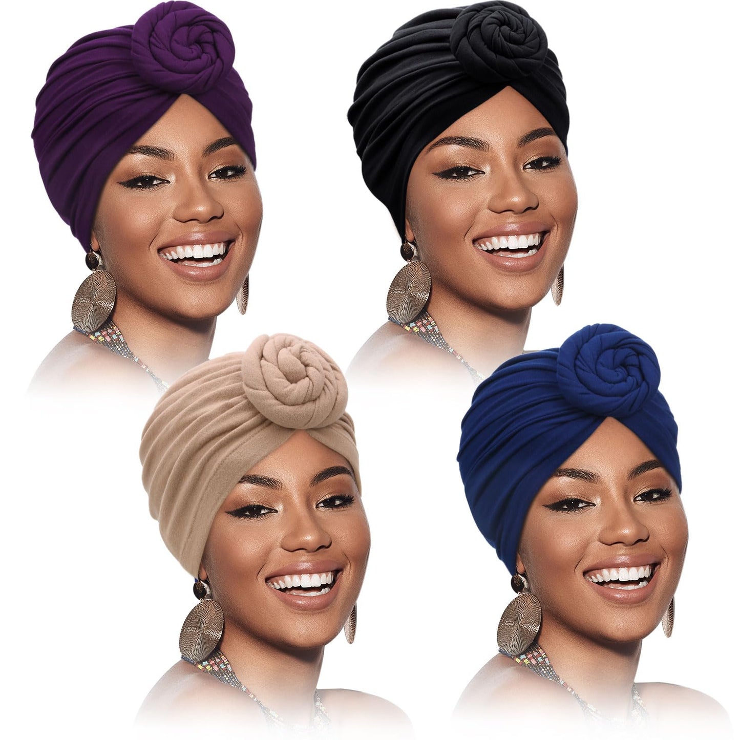 SATINIOR 4 Pieces African Headwrap Turban for Black Women Hair Bonnet Hair Wrap Head Scarf Headwrap Hat