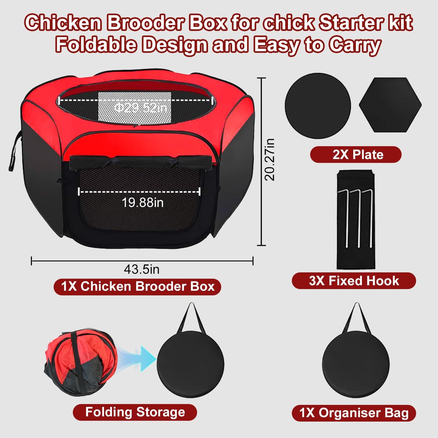 Chick Brooder Box, Chicken Brooder, Chicken House,Pop-Up Baby Chicken Pen Supplies Brooding Up to 15 Baby Chicks,Upgrade Double Door Brooder Box Starter Kit for Chick,Duck and Quail