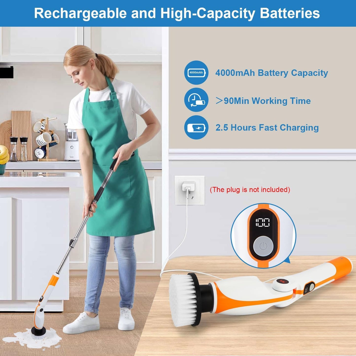 Fixm Electric Spin Scrubber with Extendable Handle & 4 Adjustable Angles, High-Speed Cleaning Brush for Versatile Deep Cleaning, Perfect for Bathroom, Shower, Tub, Tiles & Floors