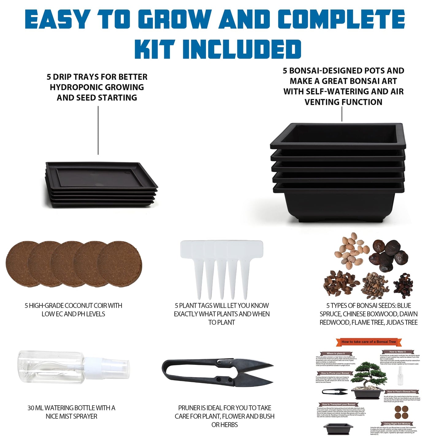 Sproutix Bonsai Starter Kit, 5 Seeds Growing into Blue Spruce, Chinese Boxwood, Dawn Redwood, Flame Tree and Judas Tree, Including Complete Gardening Tools with A Gift Box, Christmas Gifts for Women