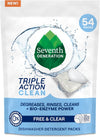 Seventh Generation Triple Action Clean Automatic Dishwasher Detergent Packs with Bio-Enzyme Power, Free & Clear, Fights 48-hour Stuck-on Food, 54 count
