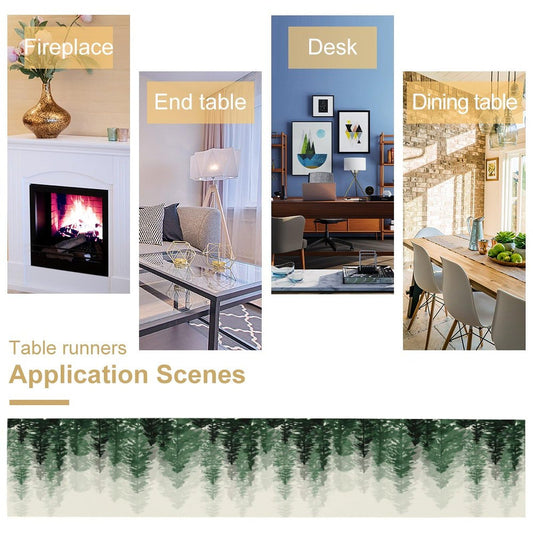 Green Forest Pine Trees Table Runner, Woodland Tabletop Scarf Home Kitchen Holiday Decor, Seasonal Farmhouse Rustic Dining Decorations Party Supply 13 X 60 Inch