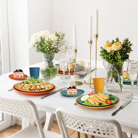 SINOGE Wheat Straw Dinnerware Sets, 40PCS Kids Dinner Plates and Cereal Bowls Set, Microwave and Dishwasher Safe Cups Set for 8, Lightweight Unbreakable Kitchen Dishes Dinnerware Sets- Multi