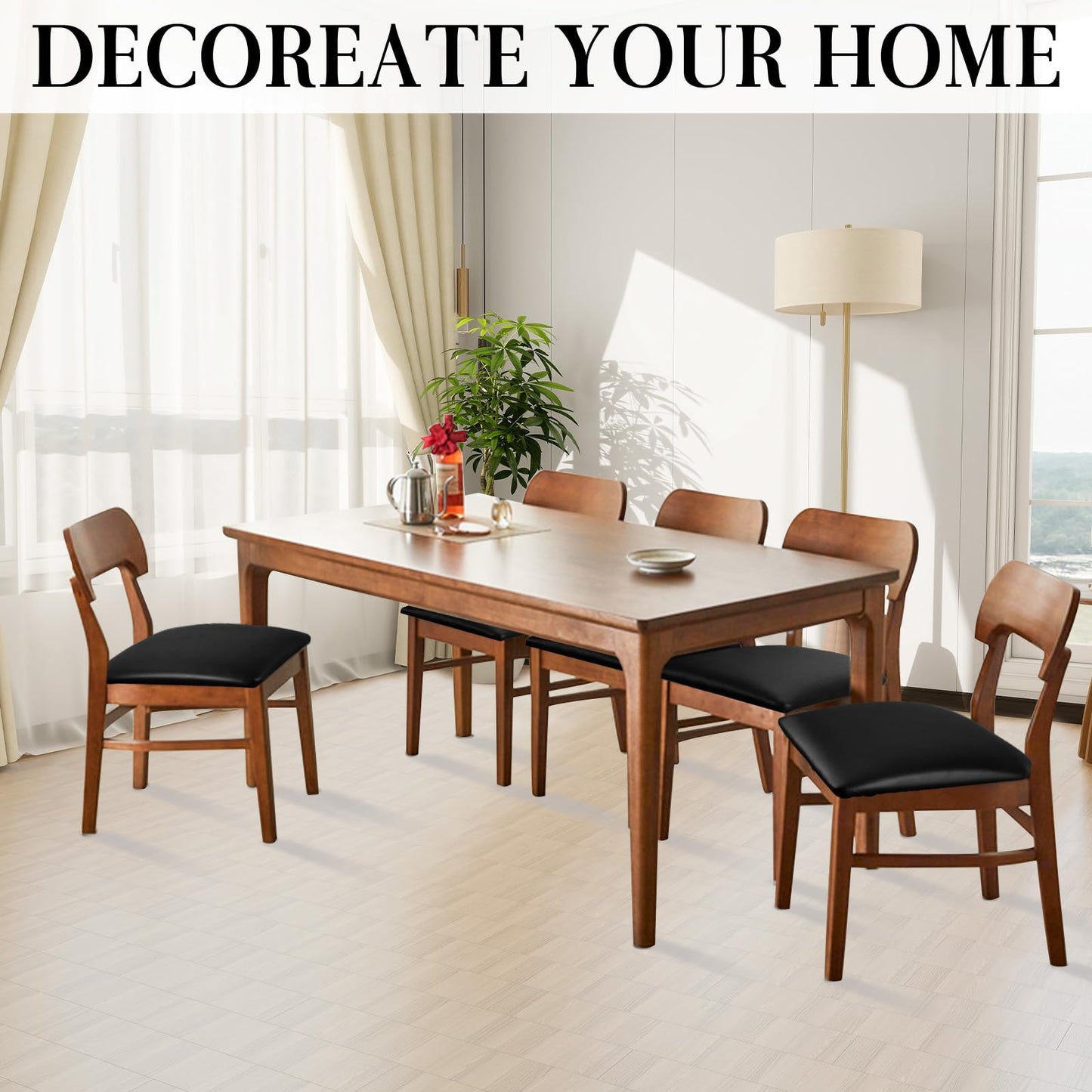 Lufyzora Pu Leather Dining Chair Seat Covers Set of 4, Waterproof Dining Seat Covers Stretch Chair Covers for Dining Chairs/Kitchen Room/Hotel, Odorless Seat Covers for Kitchen Chairs (Black - 4 PCS)