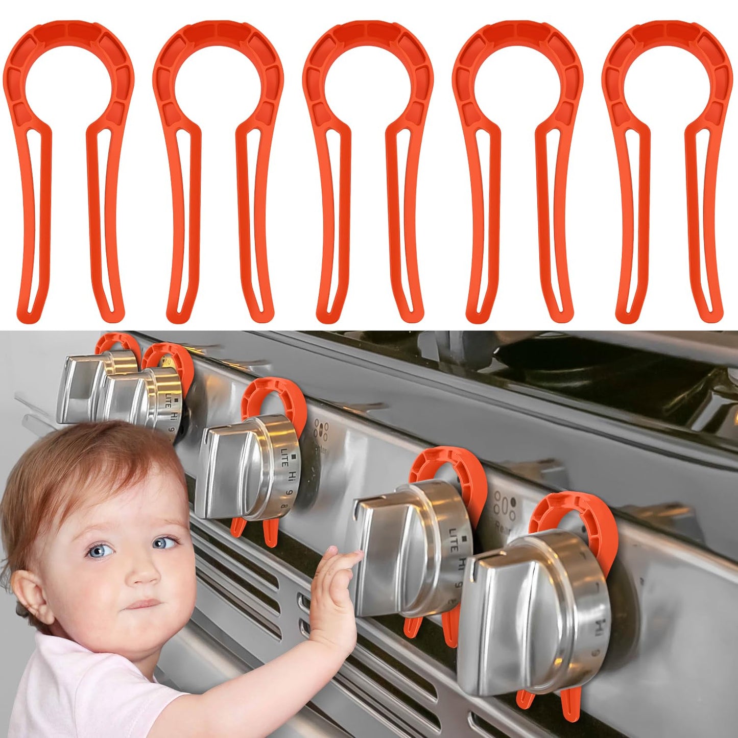 Gas Stove Knob Locks Protecting Kids and Pets; Oven Knob Covers for Child Safety (5 Pack,Black)