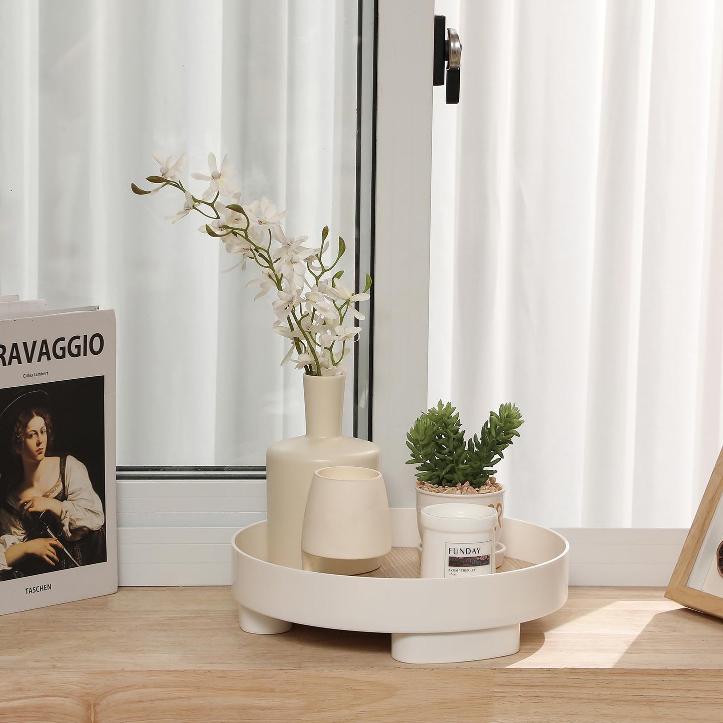 Decorative Tray Coffee Table Tray Round Trays for Home Decor Bathroom Counter Tray Perfume Organizer for Dining Table, Dresser, Kitchen, Large White