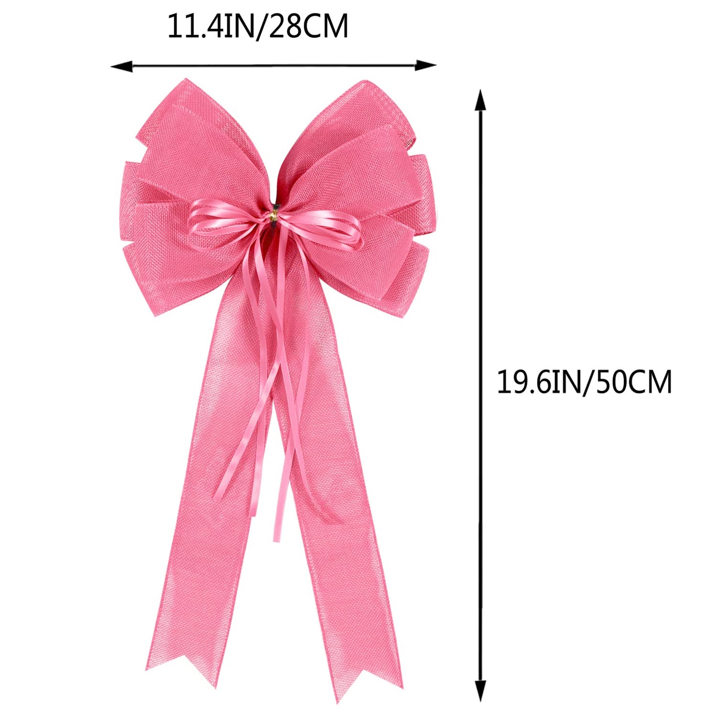 2 Pcs Large Pink Christmas Wreath Bows Decor,Xmas Tree Topper Bow Decorations with Pink Burlap and Glitter String for Christmas Holiday Home Front Door Outdoor