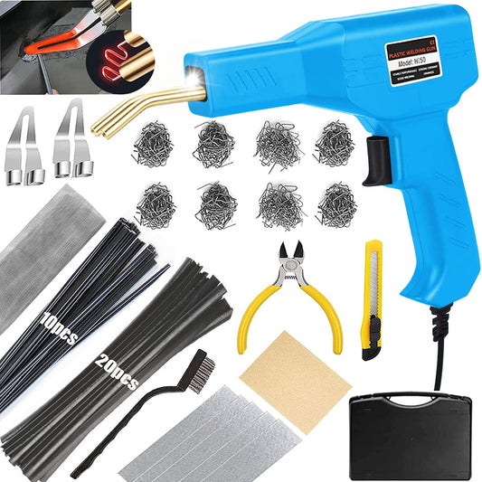 Plastic Welder,2 in 1 Plastic Welding Repair Kit with 1000pcs Hot Staples,2pcs Plastics Welding Rods,knife,Plier, Hot Staples Weld Gun Repair Kit for Car Bumper And Most Plastics(Black)