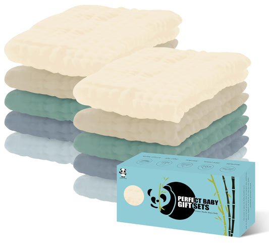 HIPHOP PANDA 10 Pack 6-Layers Muslin Burp Cloths Large - Durable 100% Cotton - Baby Essentials Extra Absorbent and Soft Boys & Girls Rags for Newborn Registry (Brown, 20" X10")