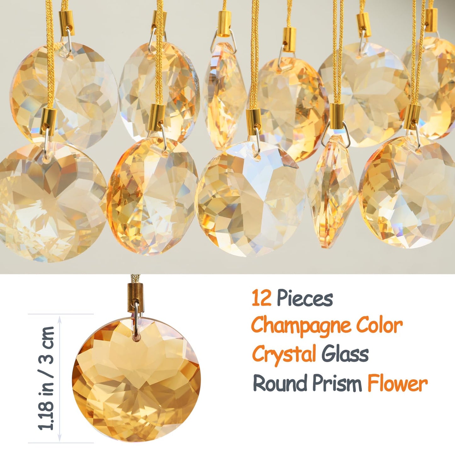 LUMITI 12 Pcs Crystal Glass Christmas Balls Ornaments, 1.18″ Mini Round Prism Flower Xmas Tree Decorations, Hanging Ornament for Wedding Party Home Decor (Gold)