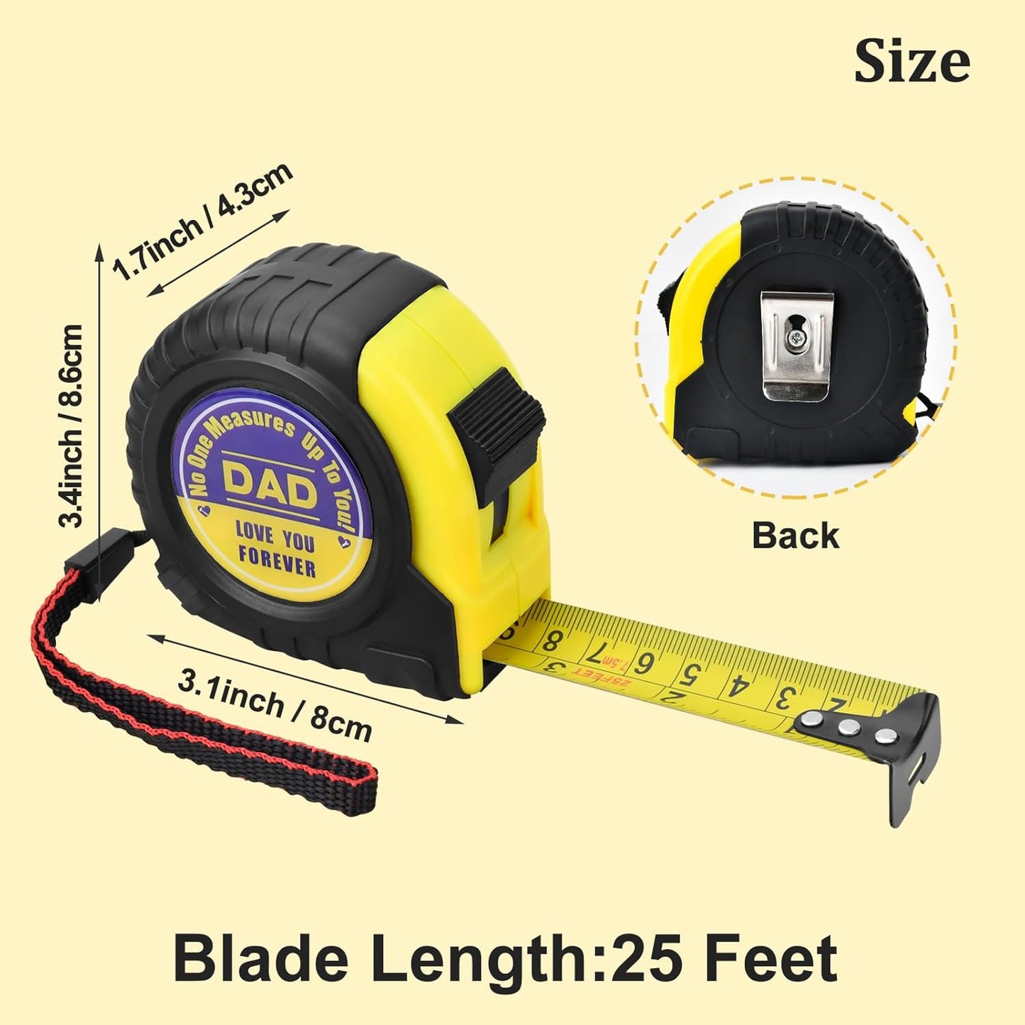 Birthday Gifts for dad Stocking Stuffers for Men Ideal Christmas Gifts Cool Gadgets for Husband Grandpa from Daughter Son Tool Woodworker Carpenter Gift, Engraved Tape Measure 25 FT
