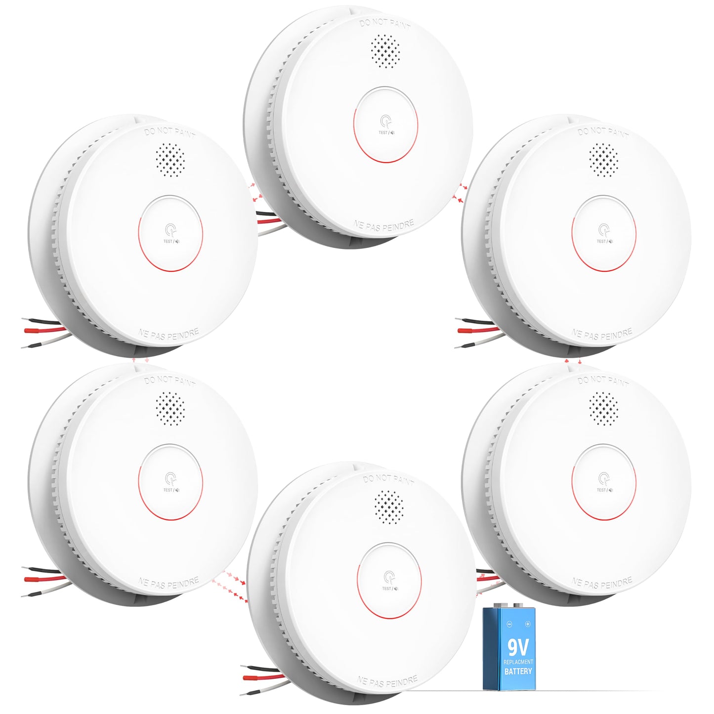 SITERWELL Smoke Detector, Hardwired Interconnected Smoke Detector, Photoelectric Smoke Alarm with 9V Backup Battery, Fire Alarm with Test/Silence Button, ETL-9th Listed, GS562A, 6 Packs