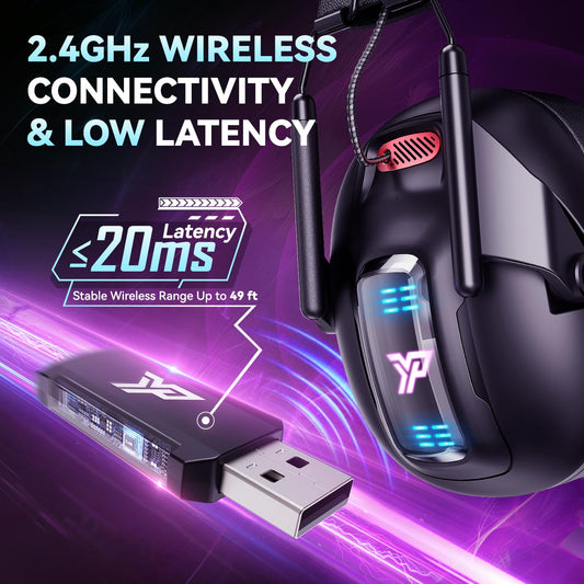 YPBDAN Wireless Gaming Headset for PS5, PS4, PC, USB Over Ear Gaming Headphones with Noise Canceling Mic, Bluetooth 5.3, 100H Battery, Low Latency, Foldable Headset for Switch, Mac, Laptop