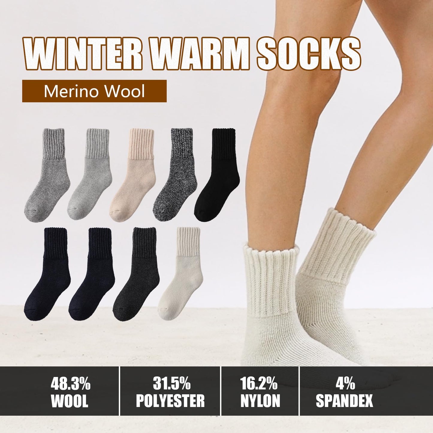 Marchare Women Wool Socks Boot Socks Winter Thick Warm Sock Cozy Crew For Women Ivory