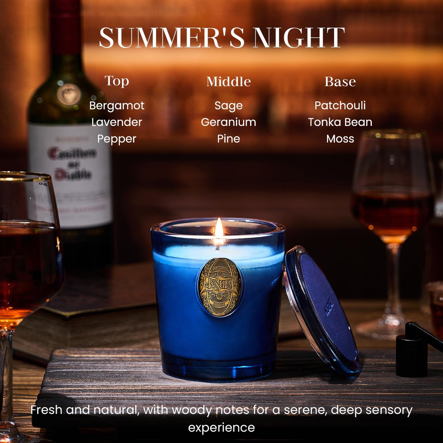 M&SENSE Natural Strong Summer Soy Candle | Summer's Night & Blue | 9.2 oz, 50H Burn Time | Luxury Scented Candle for Relaxation, Gifting, Home Décor | Ideal for Bedroom, Office, Party Ambiance