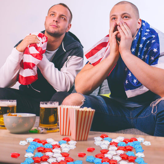 100 Pcs 3D Acrylic Star Ornaments Baubles – Mini Assorted Transparent Red White and Blue Crystal Beads Table Scatter Vase Filler Craft for 4th of July, Memorial Day, and Patriotic Decorations