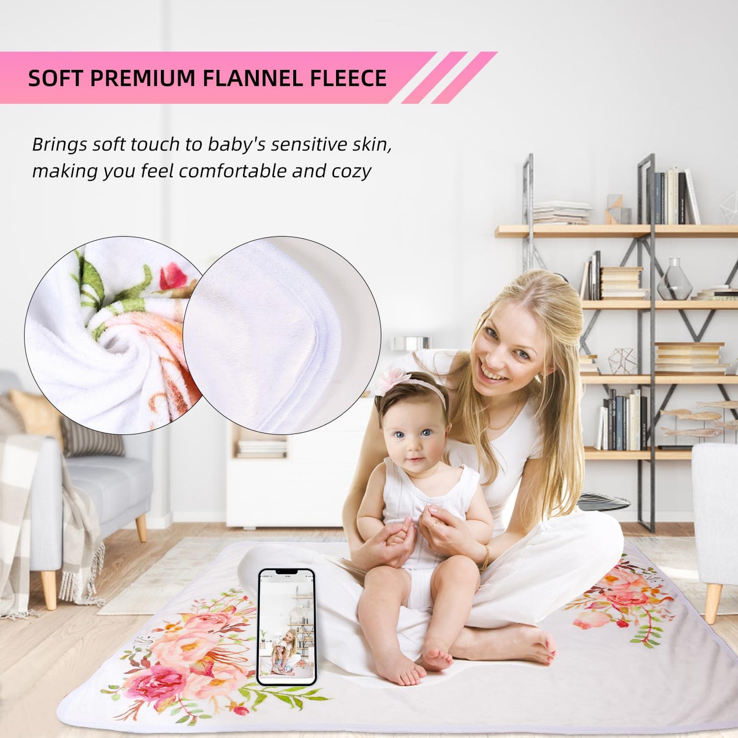 Baby Monthly Milestone Blanket for Boy Girl Soft Floral Memory Blanket Newborn Growth Chart Milestone Blanket Cute Photo Background Blanket with Wreath (51x40In)