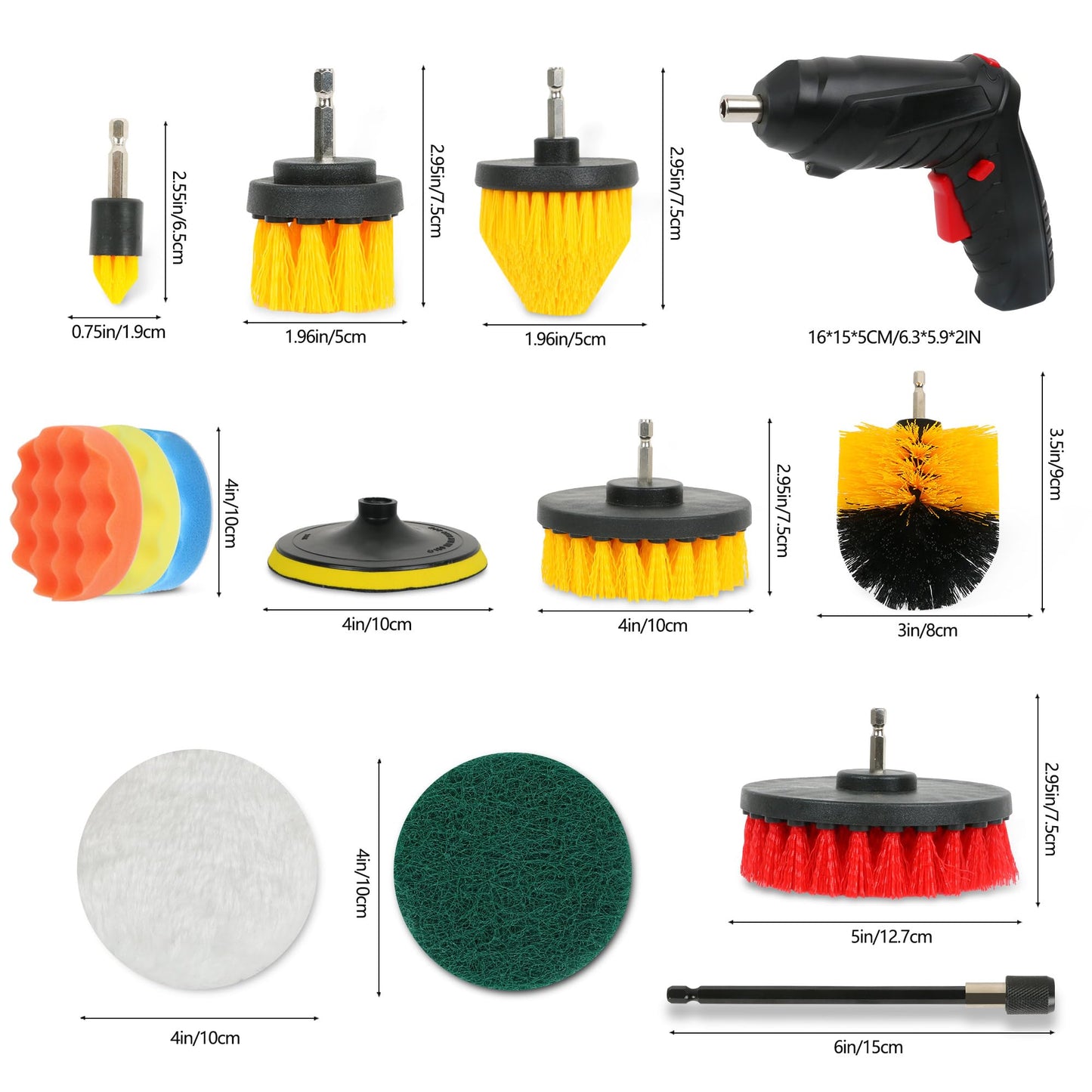 55pcs Drill Brush Attachment Set - Cleaning Scrubber Brush Kit with Cordless Screwdriver, Wear-Resistant Extend Long Attachment, Scouring Pads, Sponge, Polishing Pads for House, Car, BBQ