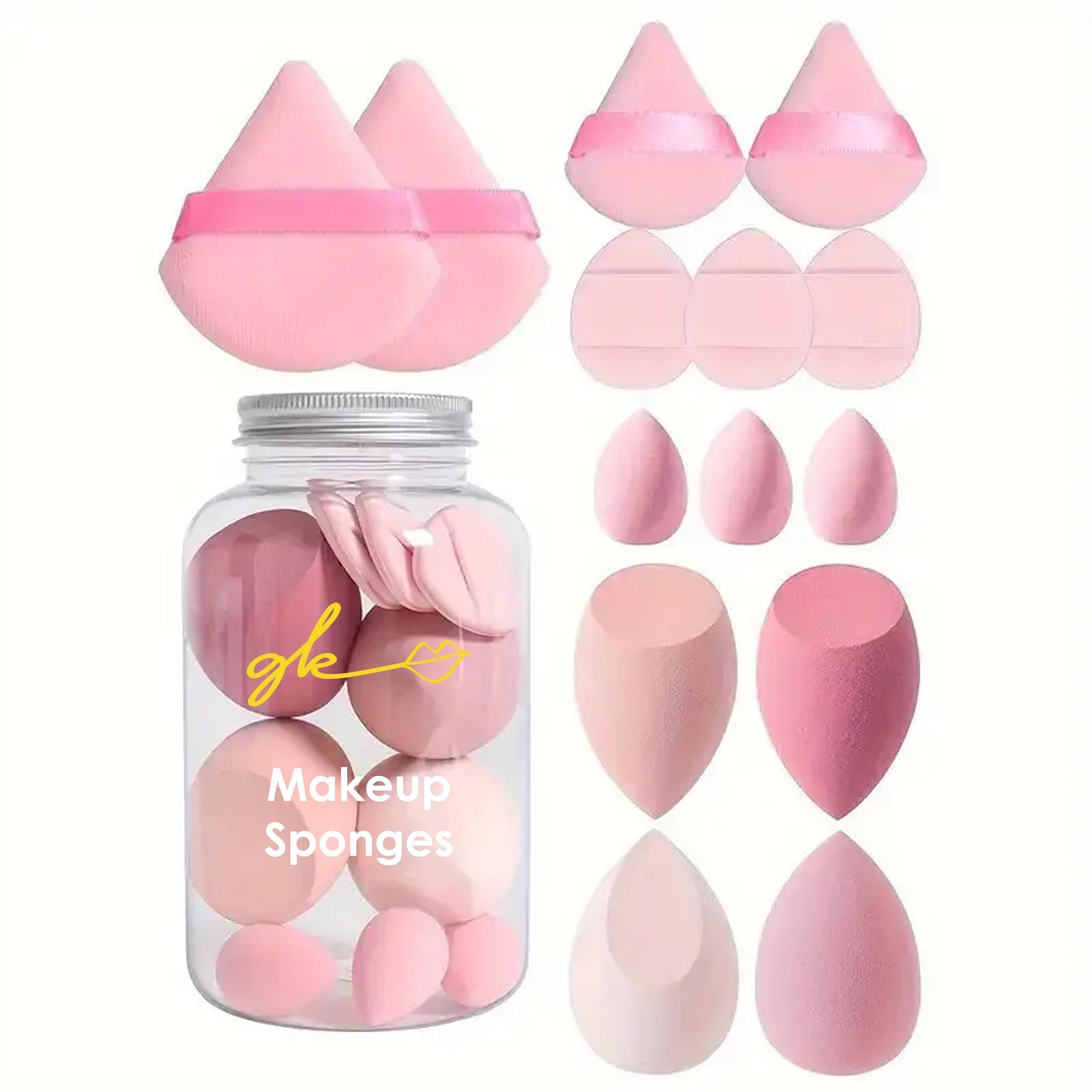 Makeup Sponges 2 Pc Set- Makeup Blender Egg for Beauty Application, Latex-Free Liquid & Dry Cosmetics, Cream, Powder, Soft Highly Dense Large and Mini Travel Sponge from GK by BEHA Life (1, Jar)
