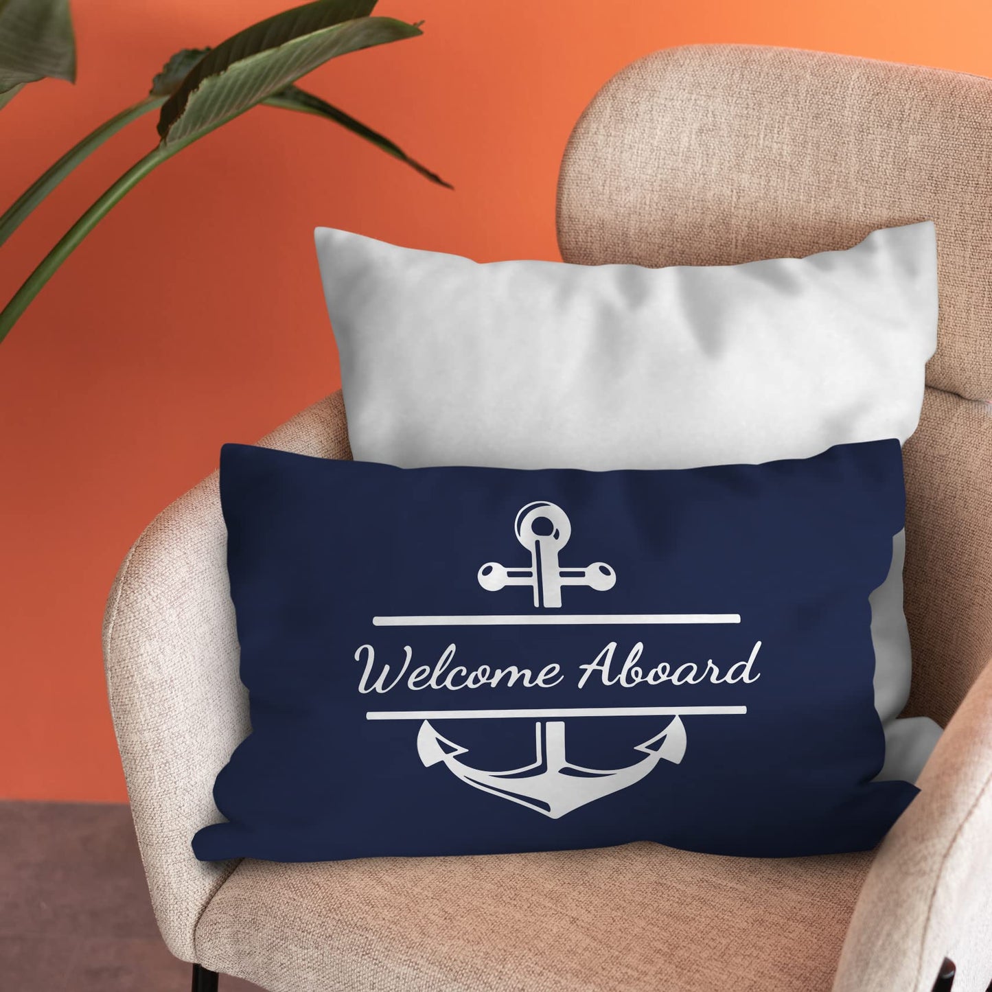 Burosev Welcome Aboard Soft Throw Pillow Cover, Navy Blue Boat Anchor Decorative Pillowcase, Nautical Sailing Farmhouse Decor Decorations for Home Bedroom Sofa Couch Living Room(12 x 20 Inch)