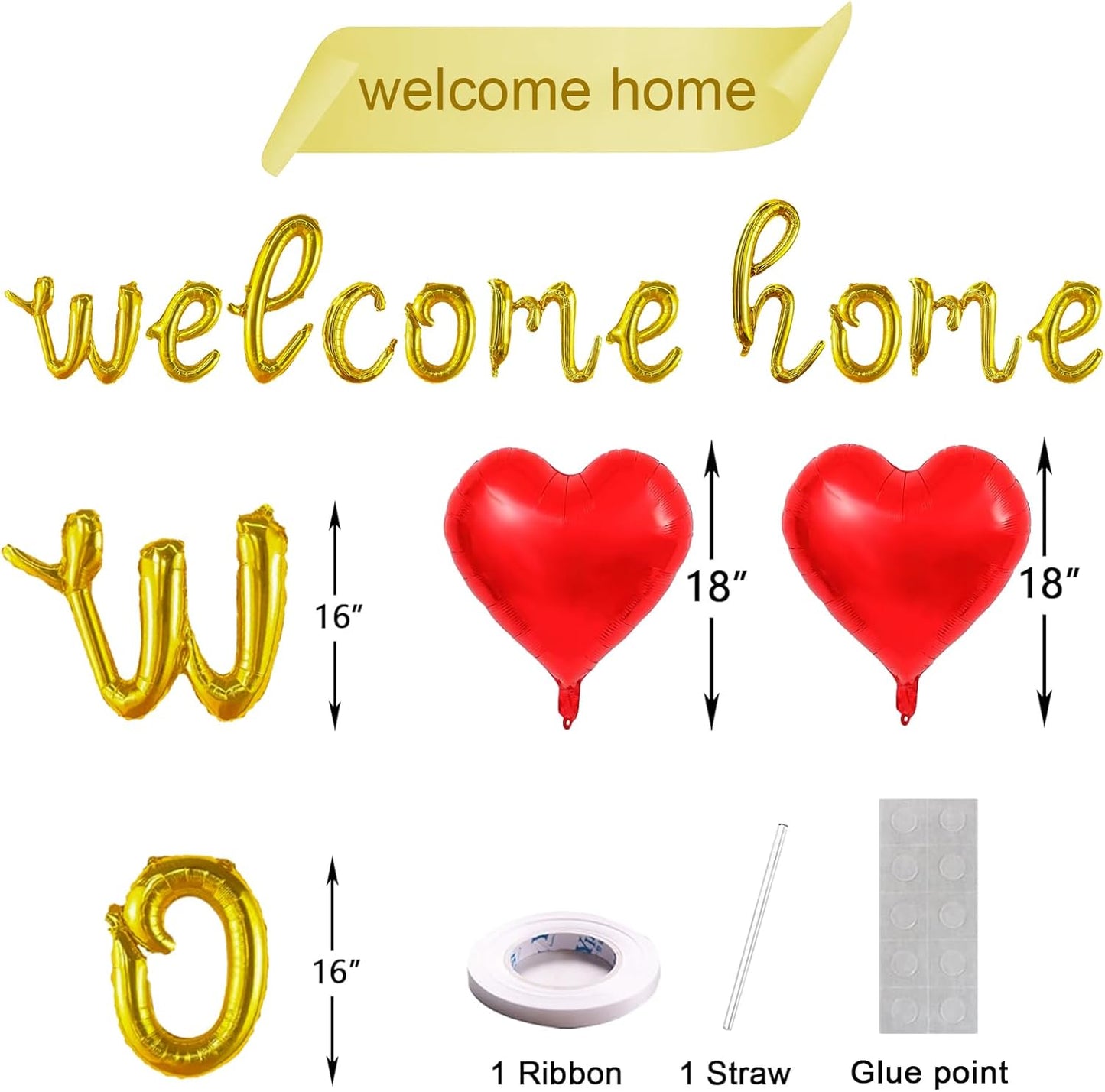 Welcome Home Balloon Banner for Homecoming Party Decorations, Gold